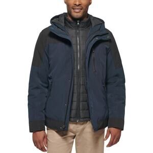 Club Room Mens 3-In-1 Hooded Colorblock Water-Resistant Jacket Navy Blue Medium